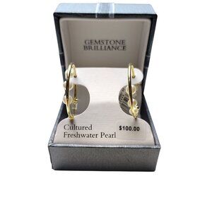 Cultured Freshwater Pearl Gold Hoop Earrings By Gemstone Brilliance